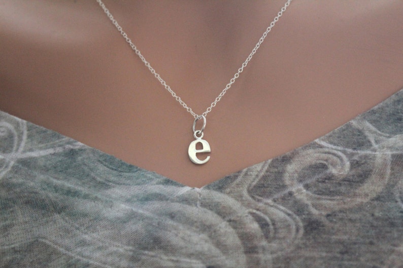 Sterling Silver Lowercase E Initial Charm Necklace, E Initial Necklace, Large E Letter Necklace, E Necklace, Typewriter E Initial Necklace image 1