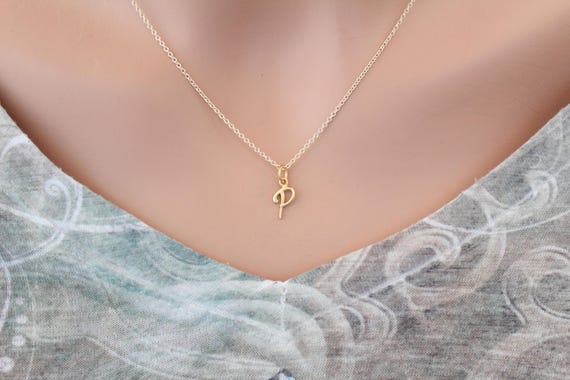 Gold Cursive P Initial Necklace P 
