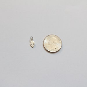 Op de afbeelding: Een zilveren alien-hanger, getoond naast een Amerikaanse kwart dollar ter groottevergelijking.