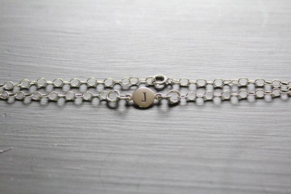 Sterling Silver Simple J Initial Bracelet Silver Stamped J
