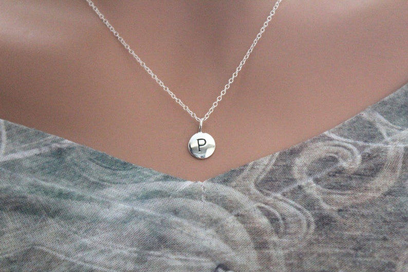 Sterling Silver Simple P Initial Necklace, Silver Stamped P Necklace, Stamped P Initial Necklace, Small P Initial Necklace, P Initial Charm image 1