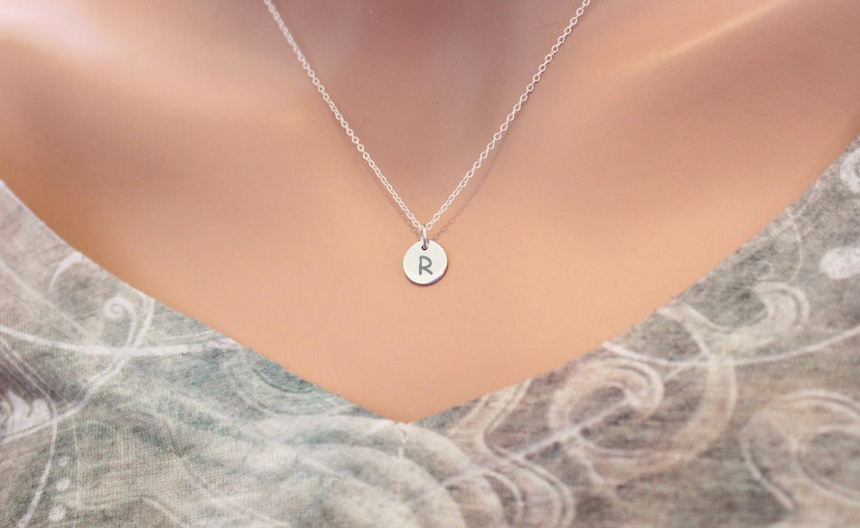 Tiny Capital R Charm Necklace Sterling 