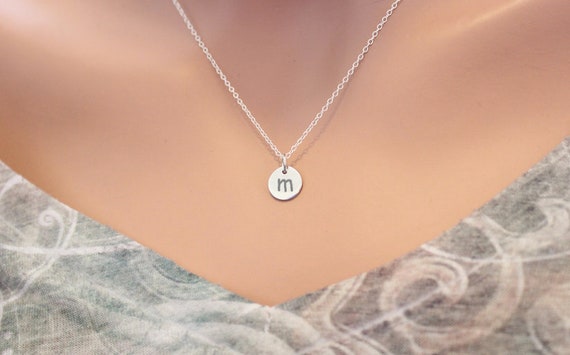 Tiny Lowercase M Charm Necklace Sterling Silver Minimalist M