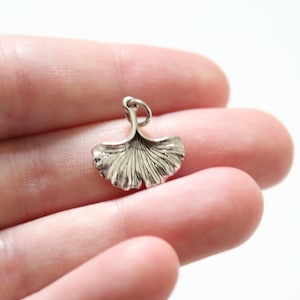 Sterling Silver Ginkgo  Leaf Charm, Silver Ginkgo Leaf Charm, Ginkgo Leaf Charm, Silver Leaf Charm, Ginkgo Charm, Ginkgo Leaf Charm,