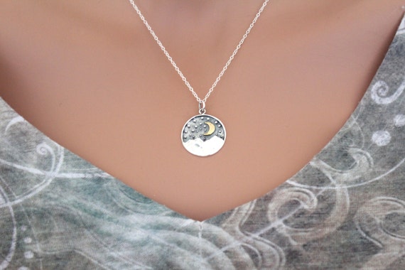 Sterling Silver Mountain/Gold Moon Necklace Sterling Silver Mountain/Gold Moon Necklace