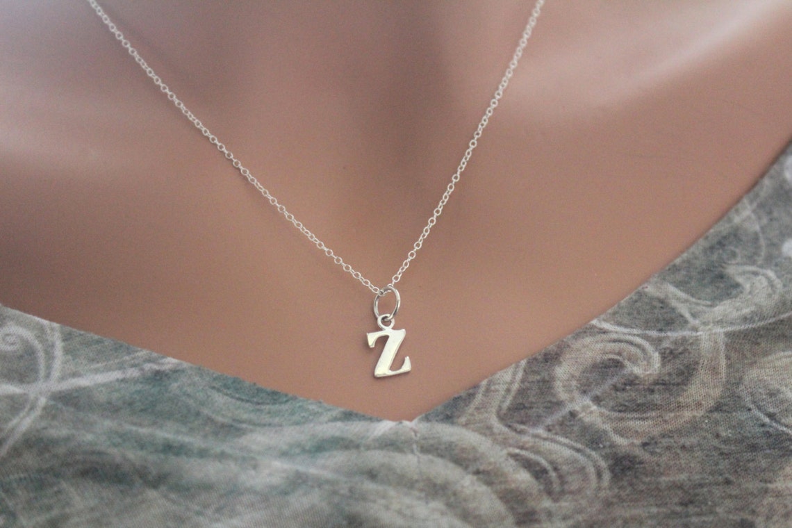 Sterling Silver Lowercase Z Initial Charm Necklace Z Initial Etsy
