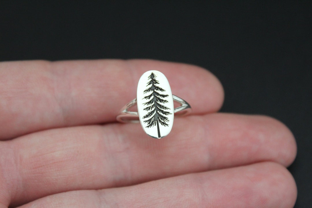 Sterling Silver Etched Pine Tree Ring, Sterling Silver Etched Tree Ring, Silver Etched Pine Tree Ring, Etched Pine Tree Ring, Tree Ring