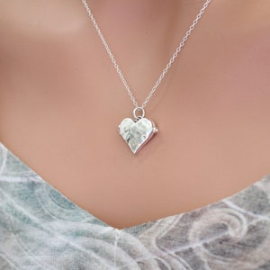 Sterling Silver Heart Locket with Hammered Finish Necklace, Silver Heart Locket with Hammered Finish Necklace, Heart Locket Necklace image 2