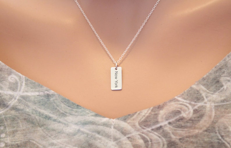Custom New York Necklace New York Pendant Necklace Sterling Silver New York Charm Necklace New York State Necklace Choose Your Font