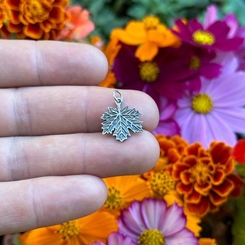 Silver or Gold 3D Maple Leaf Charm main image 1
