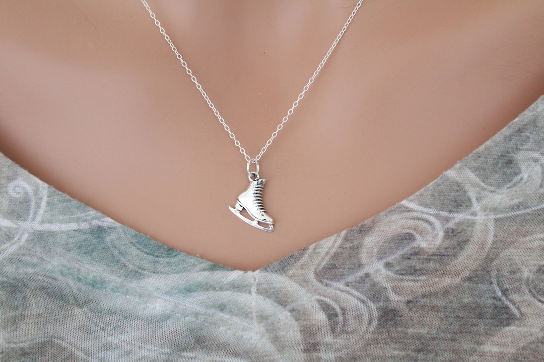 Sterling Silver Ice Skate Necklace, Silver Ice Skate Necklace, Ice