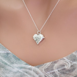 Sterling Silver Heart Locket with Hammered Finish Necklace, Silver Heart Locket with Hammered Finish Necklace, Heart Locket Necklace image 3