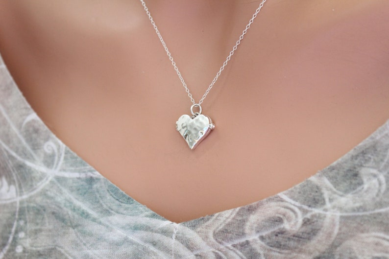 Sterling Silver Heart Locket with Hammered Finish Necklace, Silver Heart Locket with Hammered Finish Necklace, Heart Locket Necklace image 3