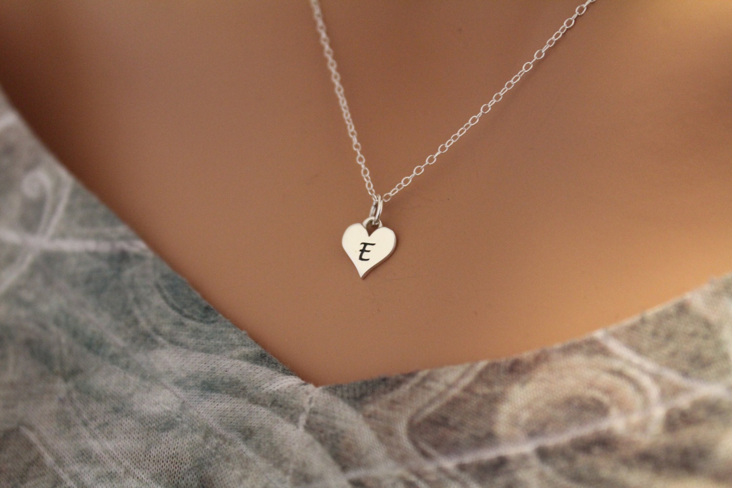Sterling Silver E Letter Heart Necklace Silver Tiny Stamped E Initial Heart Necklace Stamped E Letter Charm Necklace E Initial Necklace Etsy