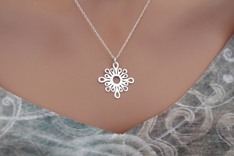 Sterling Silver Abstract Sun Pendant Necklace Abstract Sun Necklace Silver Abstract Sun Pendant Charm Necklace Silver Sun Necklace