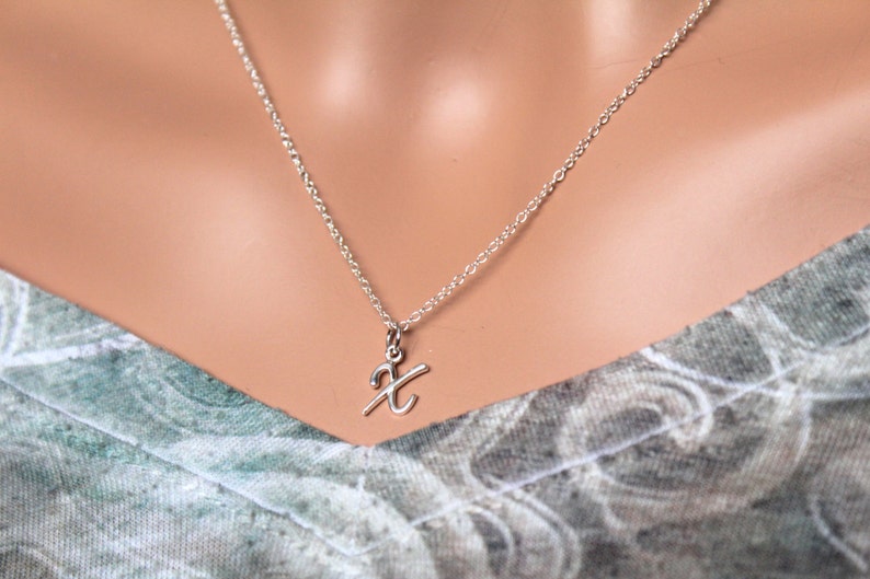 Sterling Silver Cursive X Initial Necklace, X Letter Necklace, Cursive X Initial Necklace, Silver X Letter Necklace, X Letter Necklace image 2