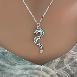 Sterling Silver Moray Eel Pendant Necklace, Silver Moray Eel Necklace, Silver Moray Eel Charm Necklace, Moray Eel Necklace, Eel Necklace