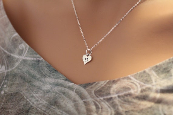 Sterling Silver D Letter Heart Necklace 