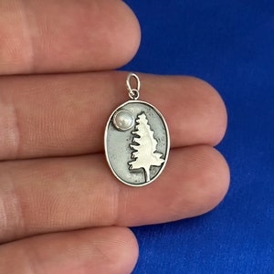 Sterling Silver Tree Pendant with Pearl Moon Charm, Silver Tree Pendant Pearl Moon, Tree with Pearl Moon Charm, Tree with Pearl Moon Charm