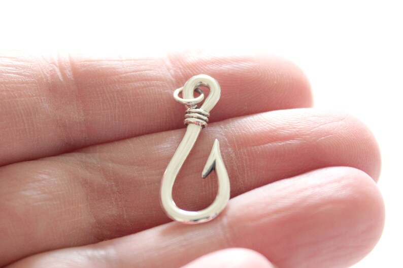 Sterling Silver Fishing Hook Charm Necklace Silver Fishing Etsy