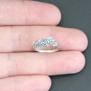 Sterling Silver Triple Rose Ring, Sterling Silver Three Roses Ring, Sterling Silver Rose Bouquet Ring, Silver Roses Ring, Silver Rose Ring image 2