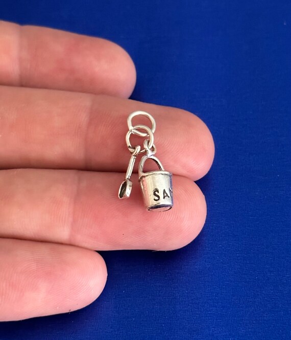 Sand Pail with Shovel Charm Sterling Silver, Made in the USA Sand Pail with Shovel Charm Sterling Silver, Made in the USA