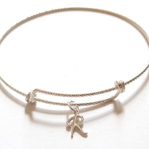 Sterling Silver Bracelet with Sterling Silver Cursive R Charm, Sterling Silver Cursive R Charm Bracelet, Leather R Charm Bracelet, R Charm