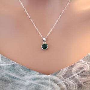 Sterling Silver May Birthstone Charm Necklace, Green May Birthstone Necklace, May Birthday Necklace, Green Birthstone Necklace, Birthstone image 2
