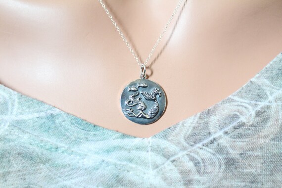 Sterling Silver Mermaid Coin Charm Silver Mermaid Coin Necklace