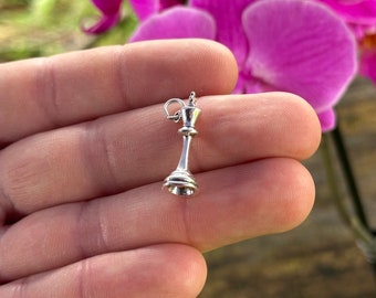 Sterling Silver 3D Queen Chess Piece Charm