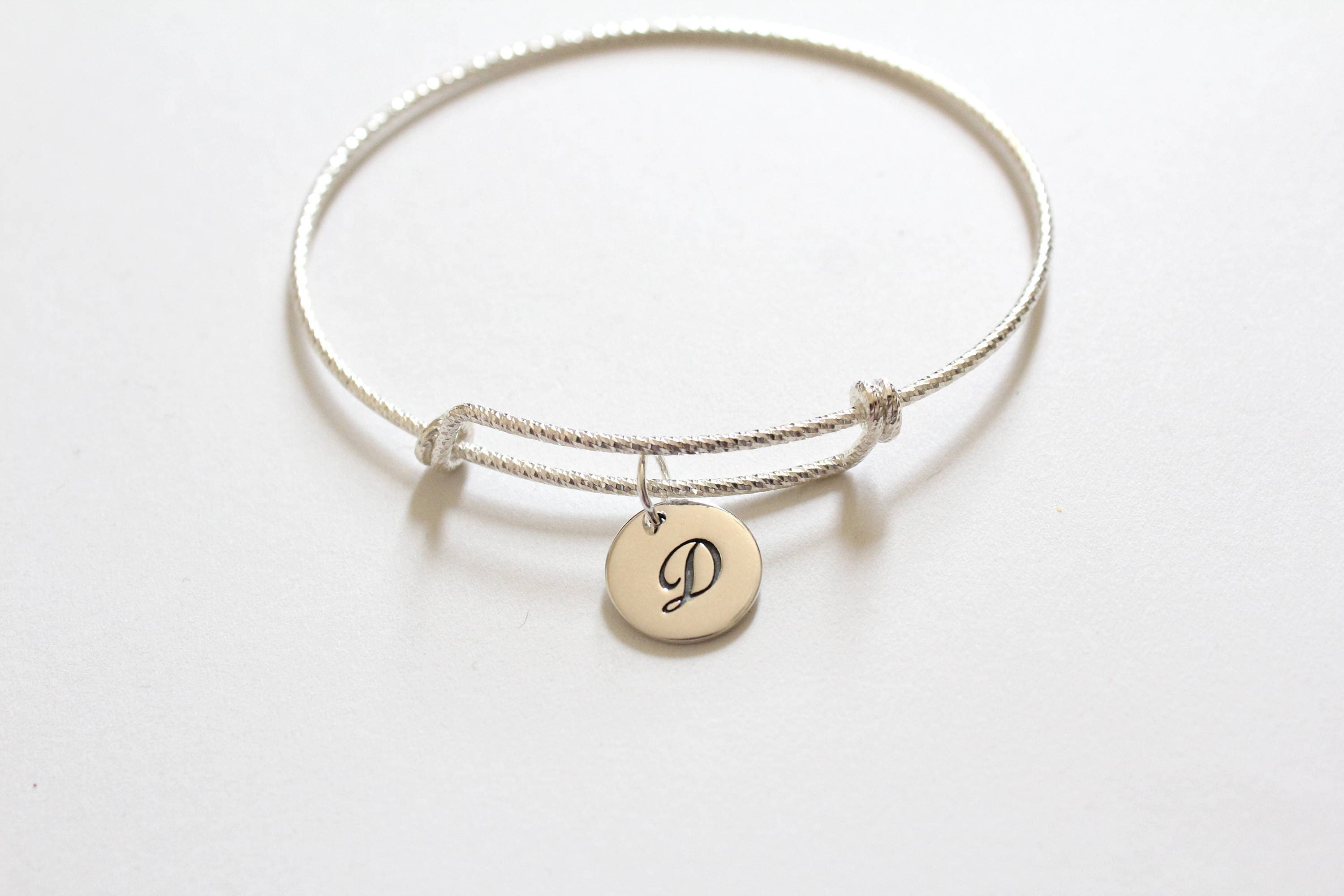 Sterling Silver Bracelet With Sterling Silver Cursive D Letter