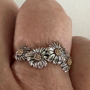 Sterling Silver and Bronze Daisy Ring, Sterling Silver and Bronze Daisy Chain Ring, Silver and Bronze Daisy Chain Ring, Daisy Chain Ring