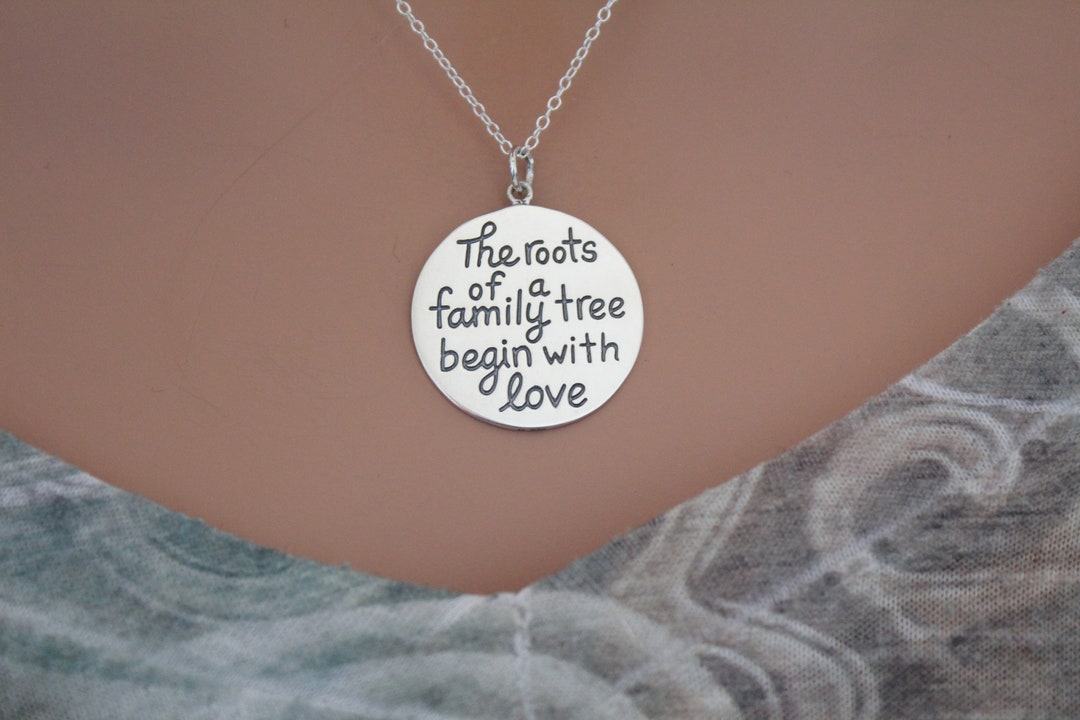 Sterling Silver Family Tree Necklace: Engraved Message Pendant - Etsy