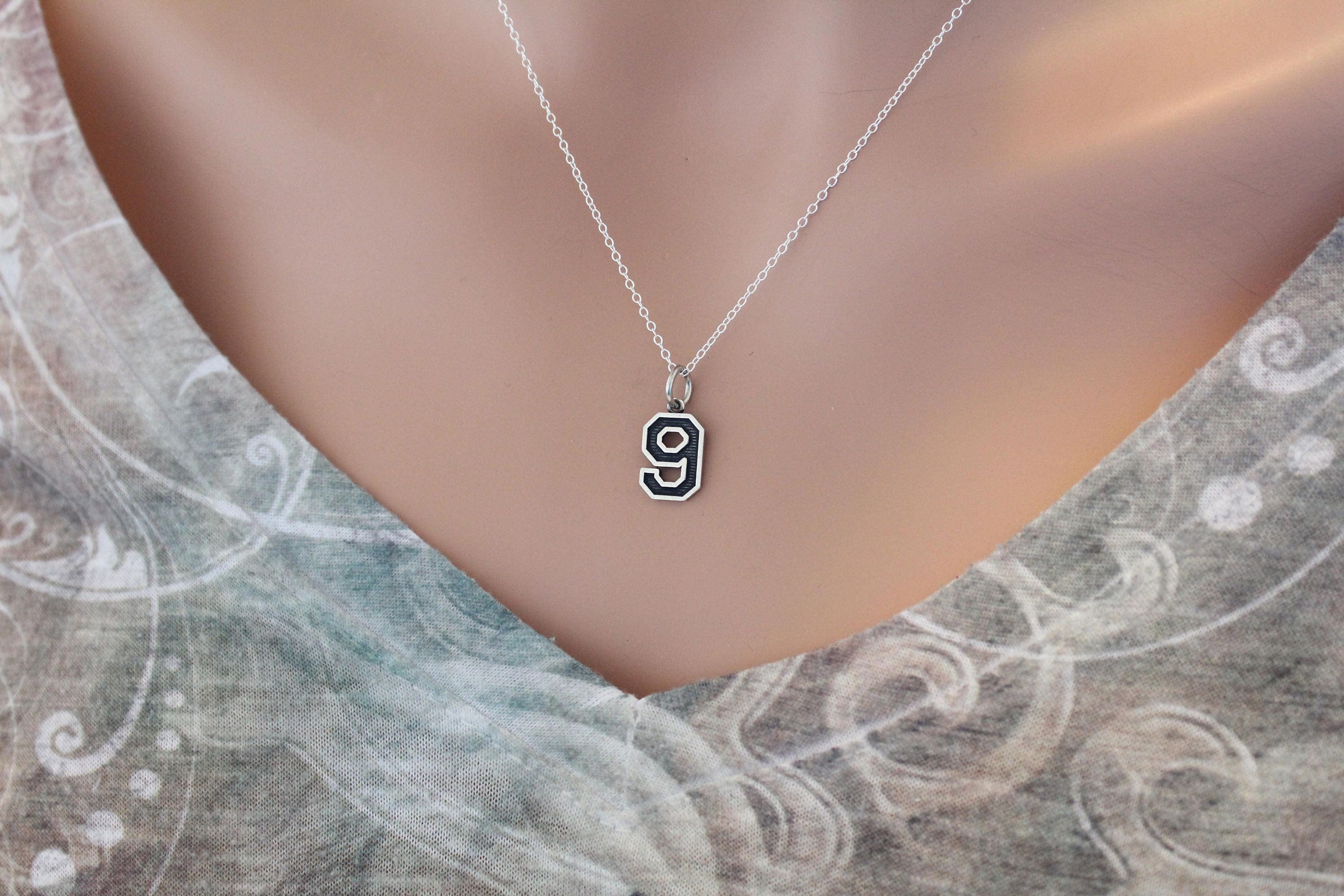 web限定アイテム Silver Sterling Number Oxidized Necklace, Charm Nine アクセサリー