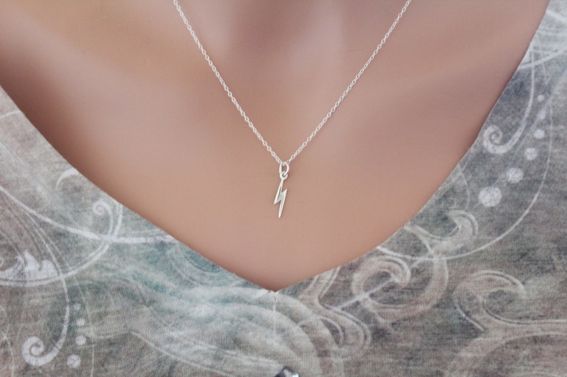 Tiny Lightning Bolt Necklace Sterling Silver Small Lightning Bolt Charm Necklace Tiny Bolt Necklace Small Lightning Bolt Necklace