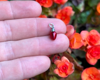 Sterling Silver Christmas Light Bulb Charm: Red Holiday Pendant