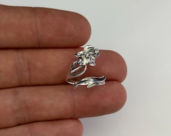 Sterling Silver Adjustable Iris Ring: February Birth Flower