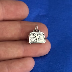 Sterling Silver Oxidized 3D Travel Suitcase Charm, Sterling Silver Oxidized 3D Travel Suitcase Pendant, Silver 3D Travel Suitcase Charm