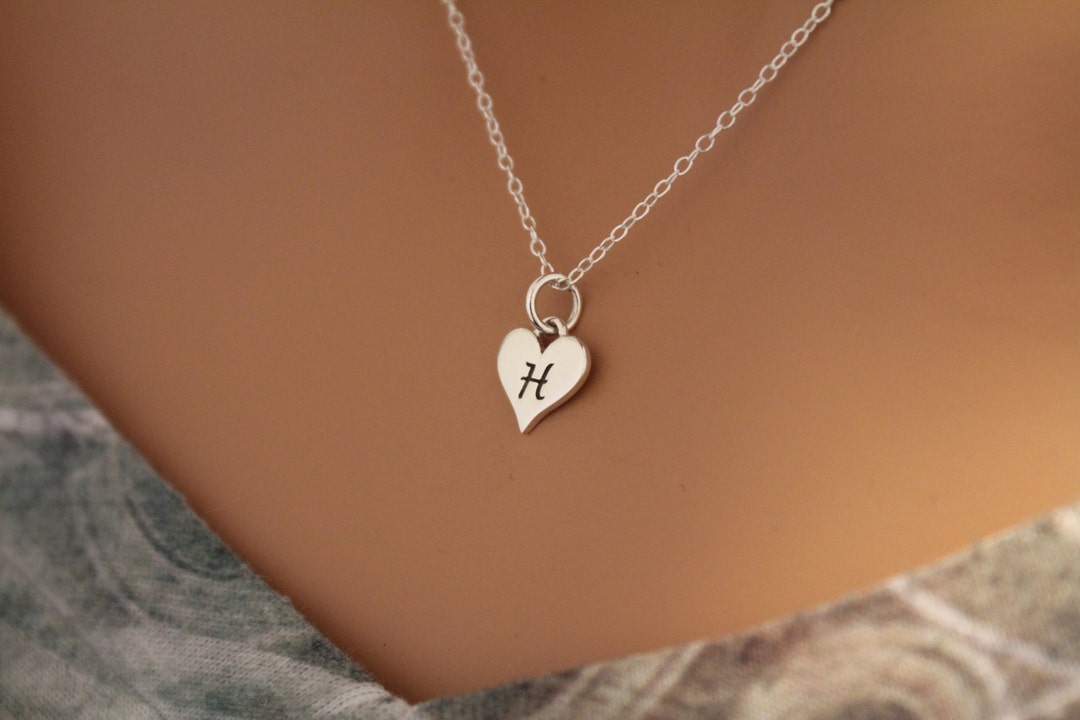 Sterling Silver H Letter Heart Necklace Silver Tiny Stamped H Initial Heart Necklace Stamped H Letter Charm Necklace H Initial Necklace Etsy