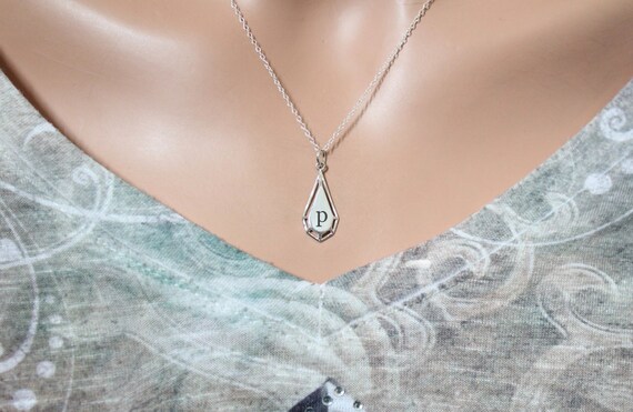 Sterling Silver Teardrop Initial P Charm Necklace Teardrop Letter