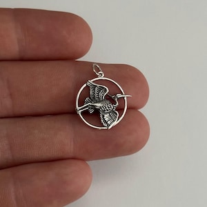 Sterling Silver Flying Heron Charm Pendant - Bird Jewelry
