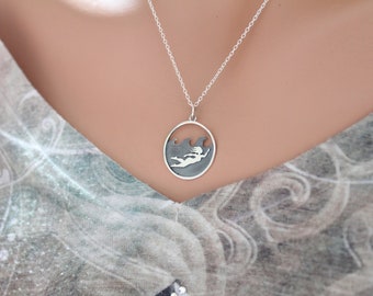 Sterling Silver Swimming Girl Charm Necklace, Silver Swimming Girl Charm Necklace, Swimming Girl Charm Necklace, Swimming Girl Necklace