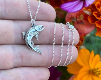 Sterling Silber Lachs Anhänger Halskette: Fisch Charm Schmuck