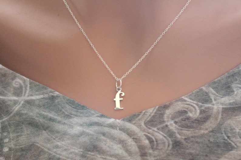 Sterling Silver Lowercase F Initial Charm Necklace, F Initial Necklace, Large F Letter Necklace, F Necklace, Typewriter F Initial Necklace image 2