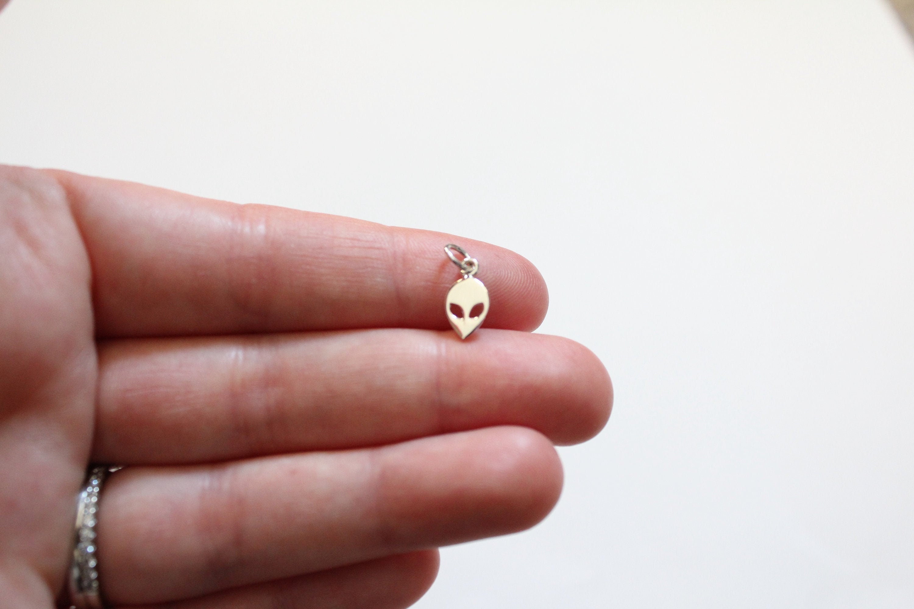 Sterling Silver Flat Alien Charm: Space Jewelry