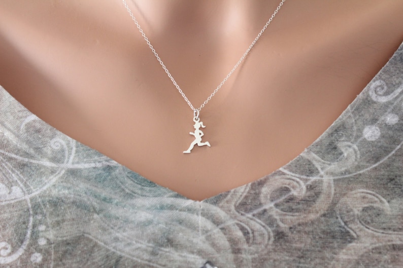 Sterling Silver Running Girl Charm Necklace, Silver Runner Necklace, Running Necklace, Track Necklace, Cross Country Runner Necklace image 2