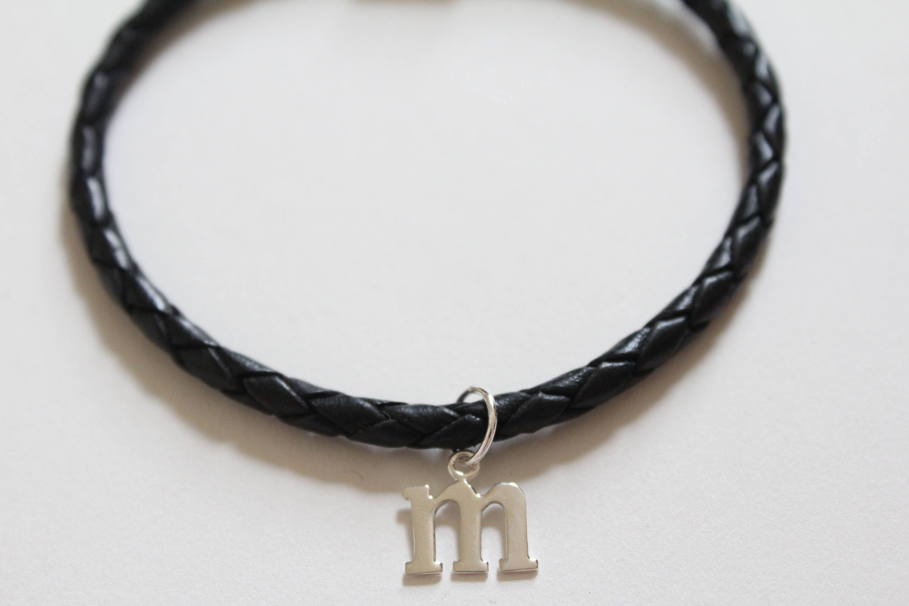 Leather Bracelet with Sterling Silver Typewriter M Letter Charm