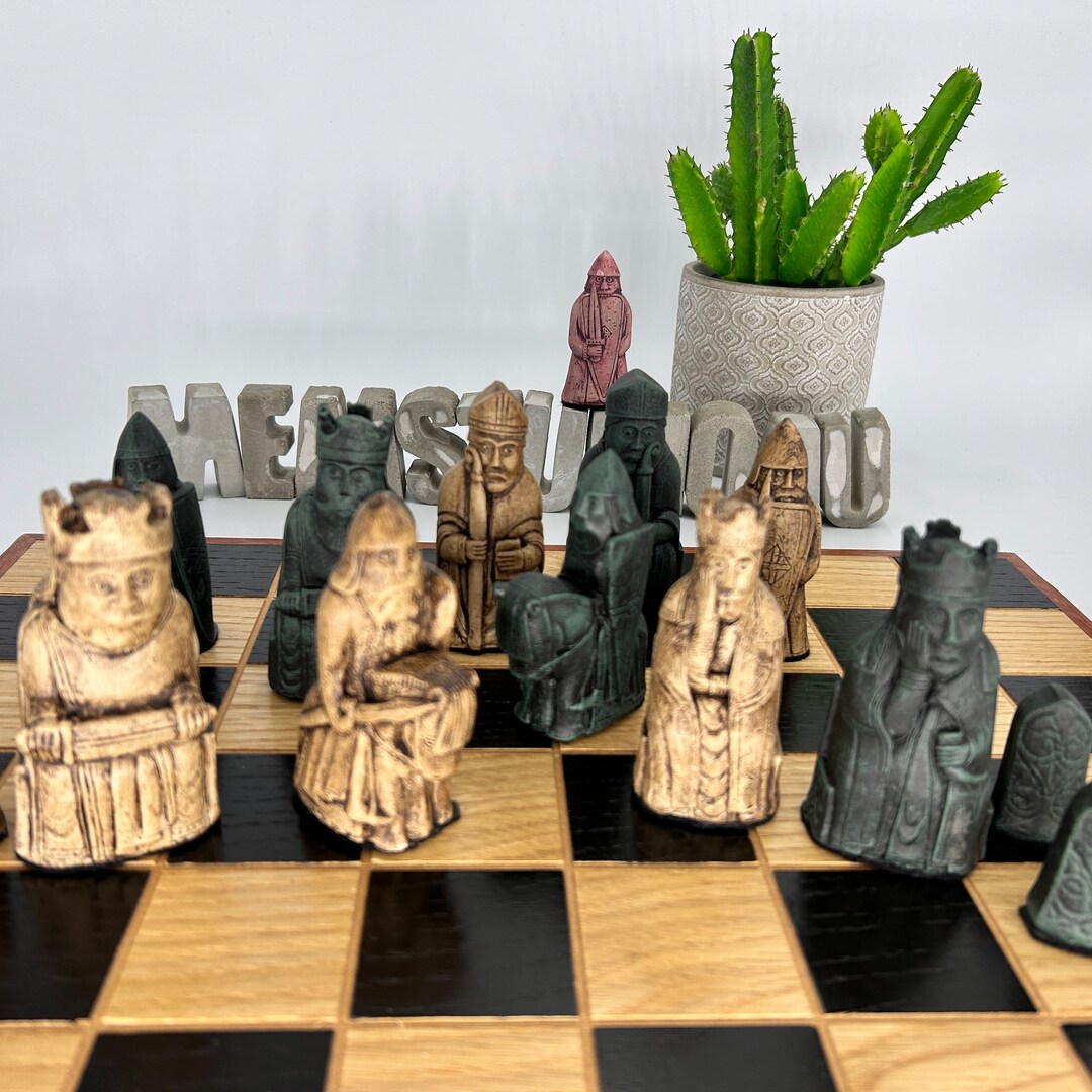 Lewis Chessmen Chess Set Large Game Pieces Green for Large Timber