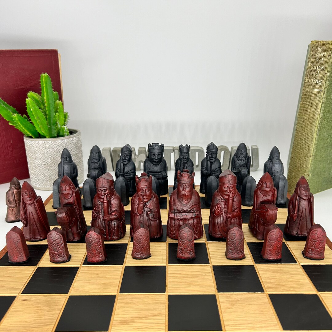 Lewis Chessmen Chess Set Large Game Pieces Red for Large Etsy