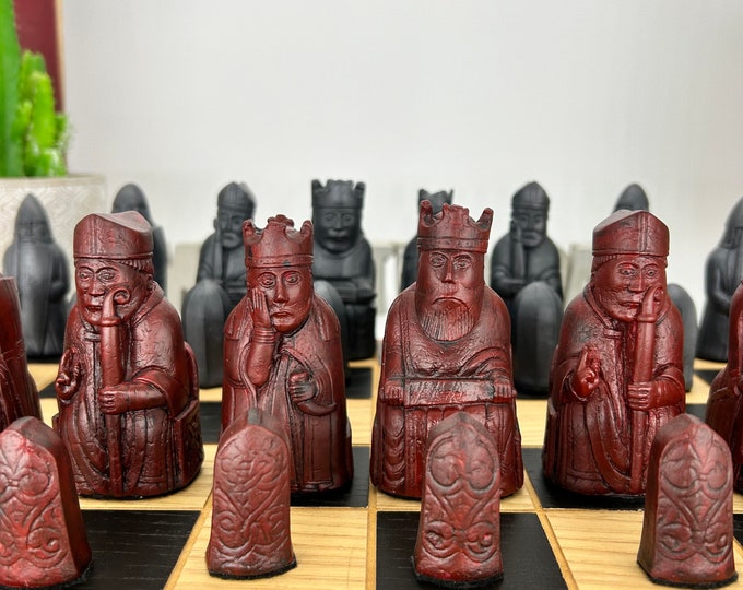 Lewis Chessmen Chess Set Large Game Pieces Red for Large Timber Wooden